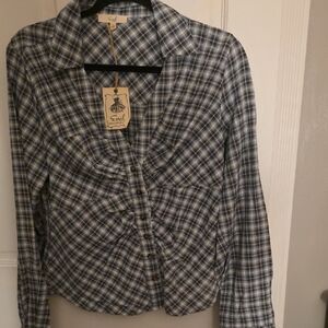 easel Blue and White Plaid Button-Front Shirt